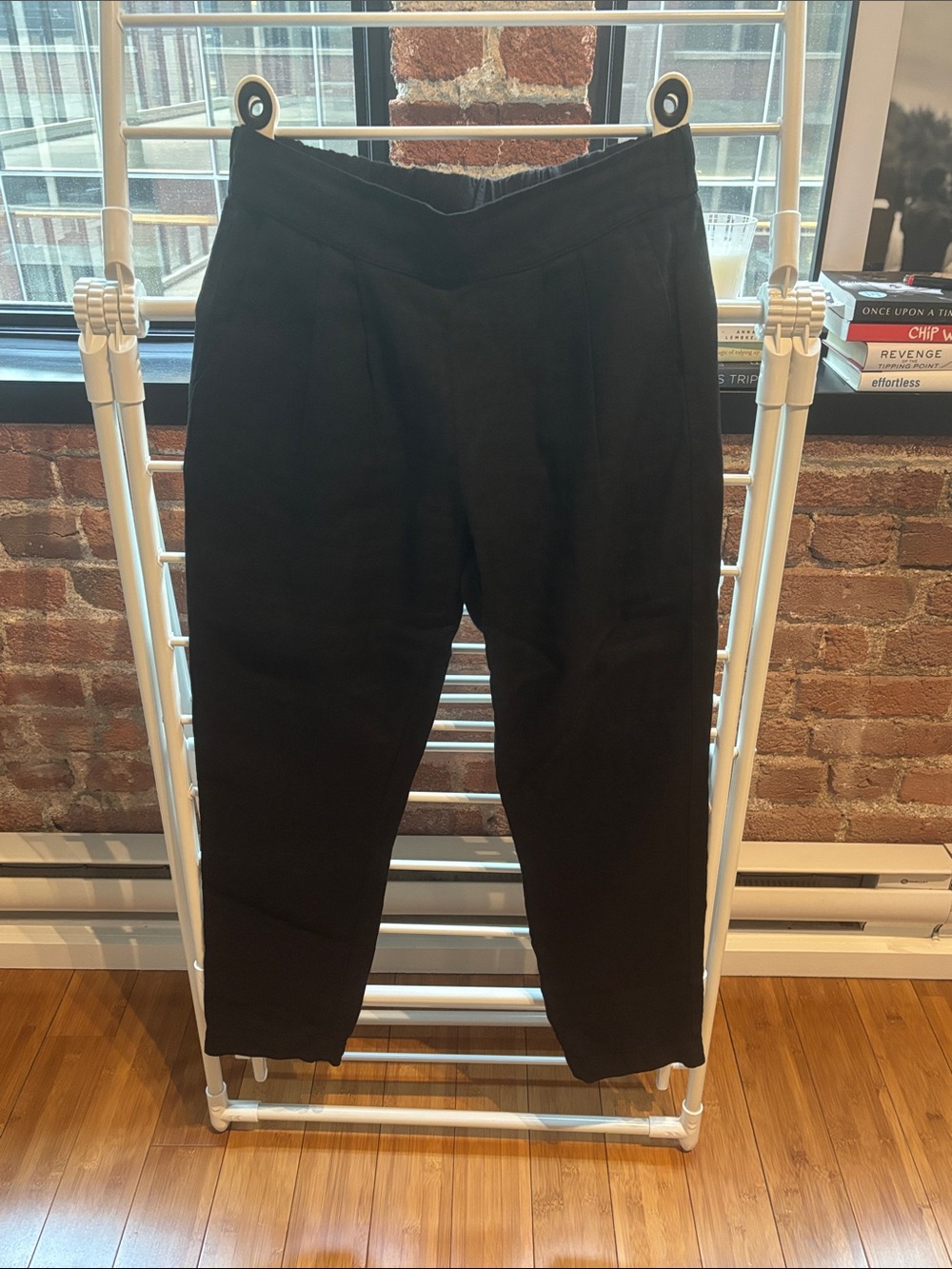 ENZA COSTA BLACK FRENCH LINEN PULL ON PANT SIZE 1 SMALL